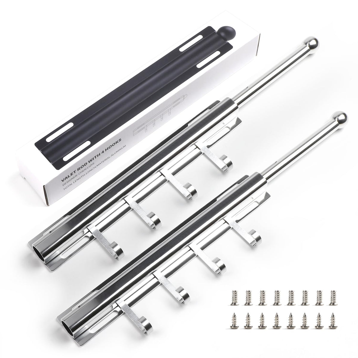 BaiNong 12-inch closet valet rod in silver for air-drying shirts and outfits.