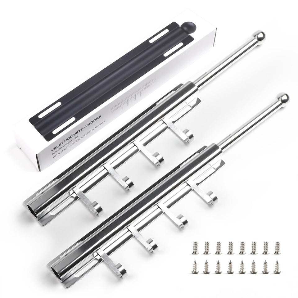 BaiNong 12-inch closet valet rod in silver for air-drying shirts and outfits.