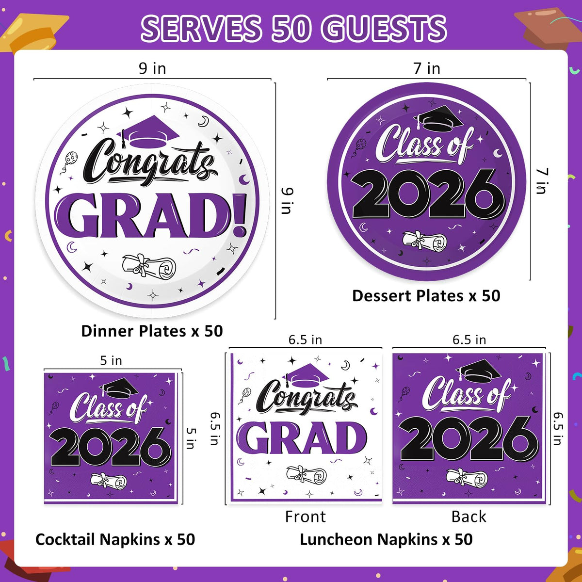 BAIVV Class of 2026 dessert plates 7-inch for easy party portions