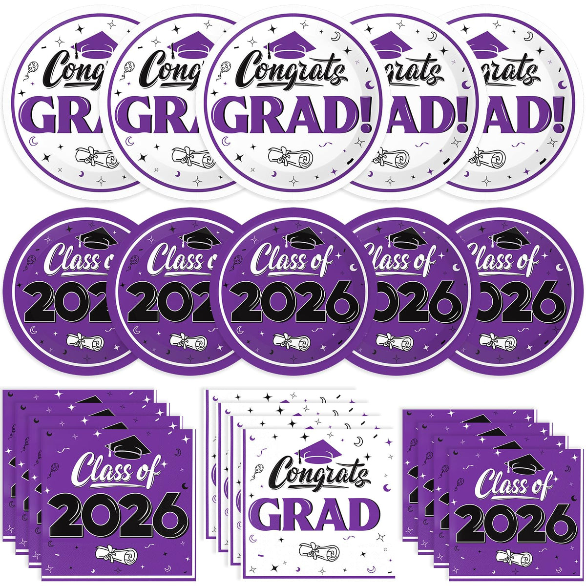 BAIVV Class of 2026 dinner plates 9-inch for sturdy serving at graduation celebrations