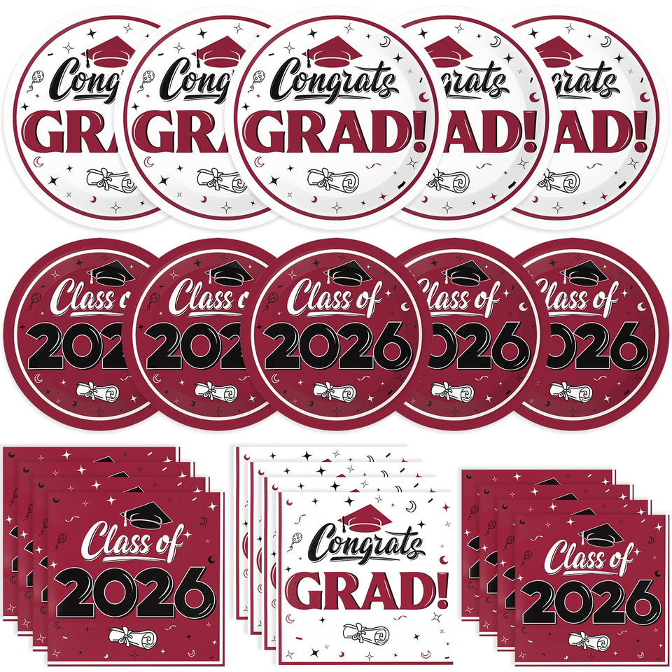 BAIVV graduation dinner plates 9in maroon for sturdy meals at Class of 2026 celebrations