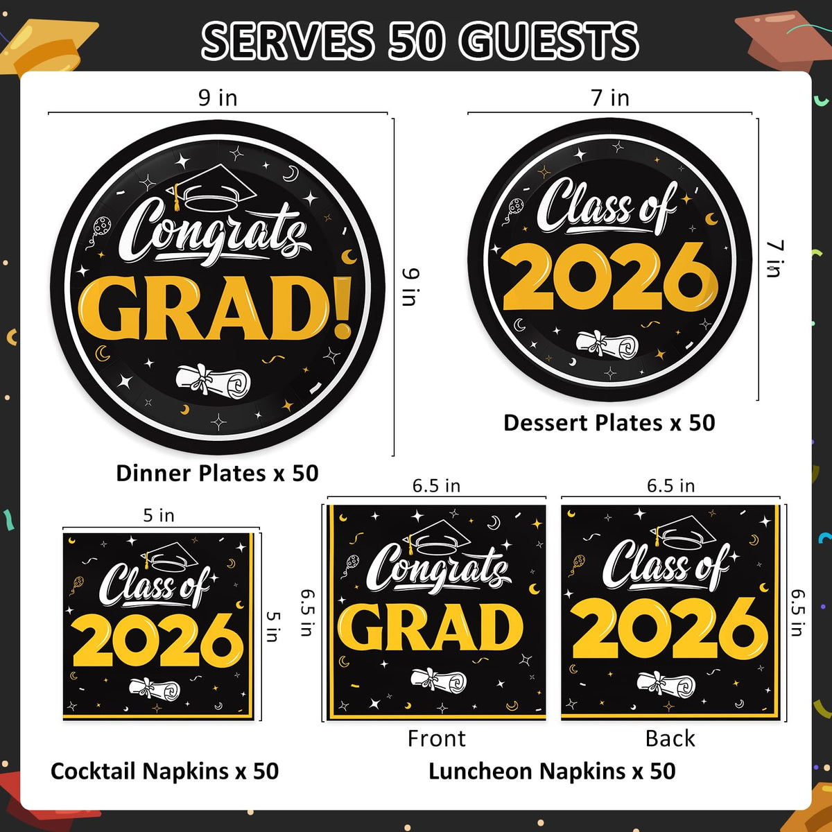 BAIVV graduation 7-inch dessert plates for desserts and cake slices at celebrations
