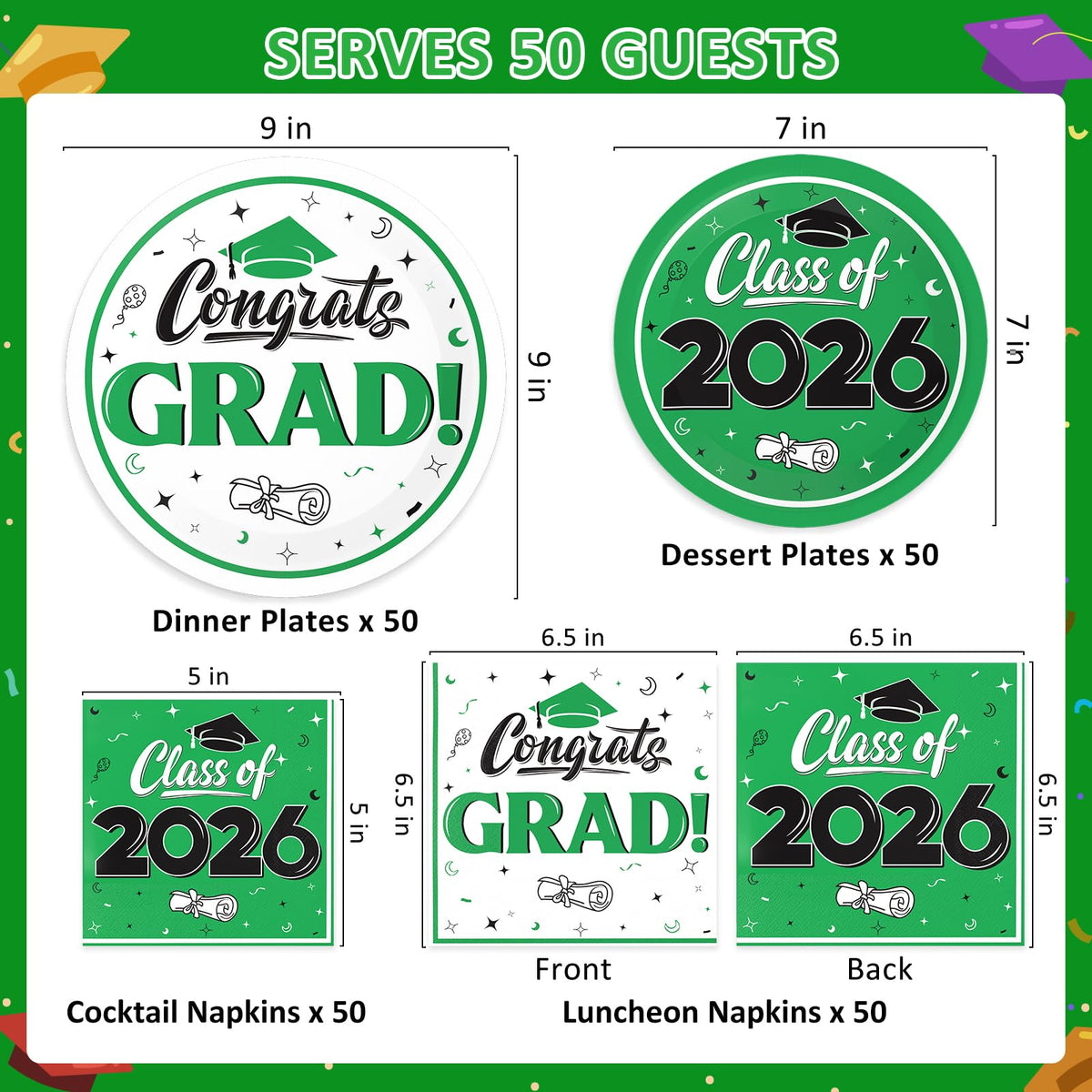 BAIVV graduation dessert plates coordinate with school colors for dessert service.