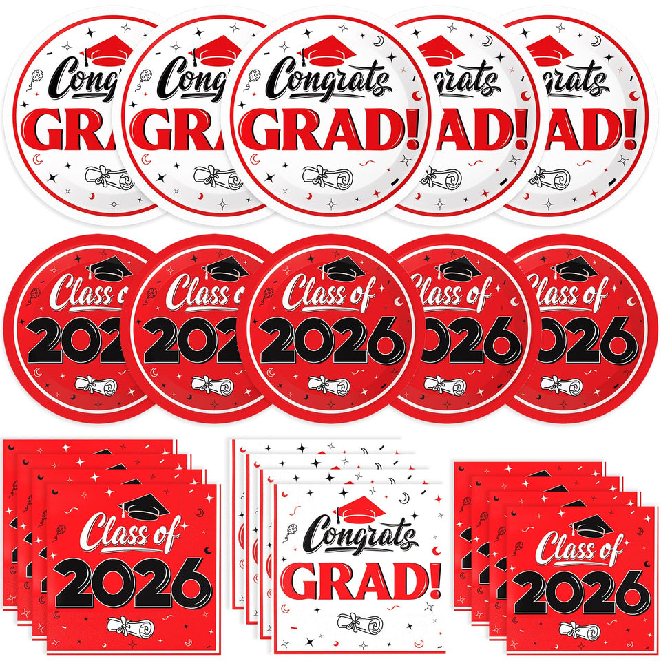 BAIVV graduation plates 9 inch red dinner plates for sturdy party servings.