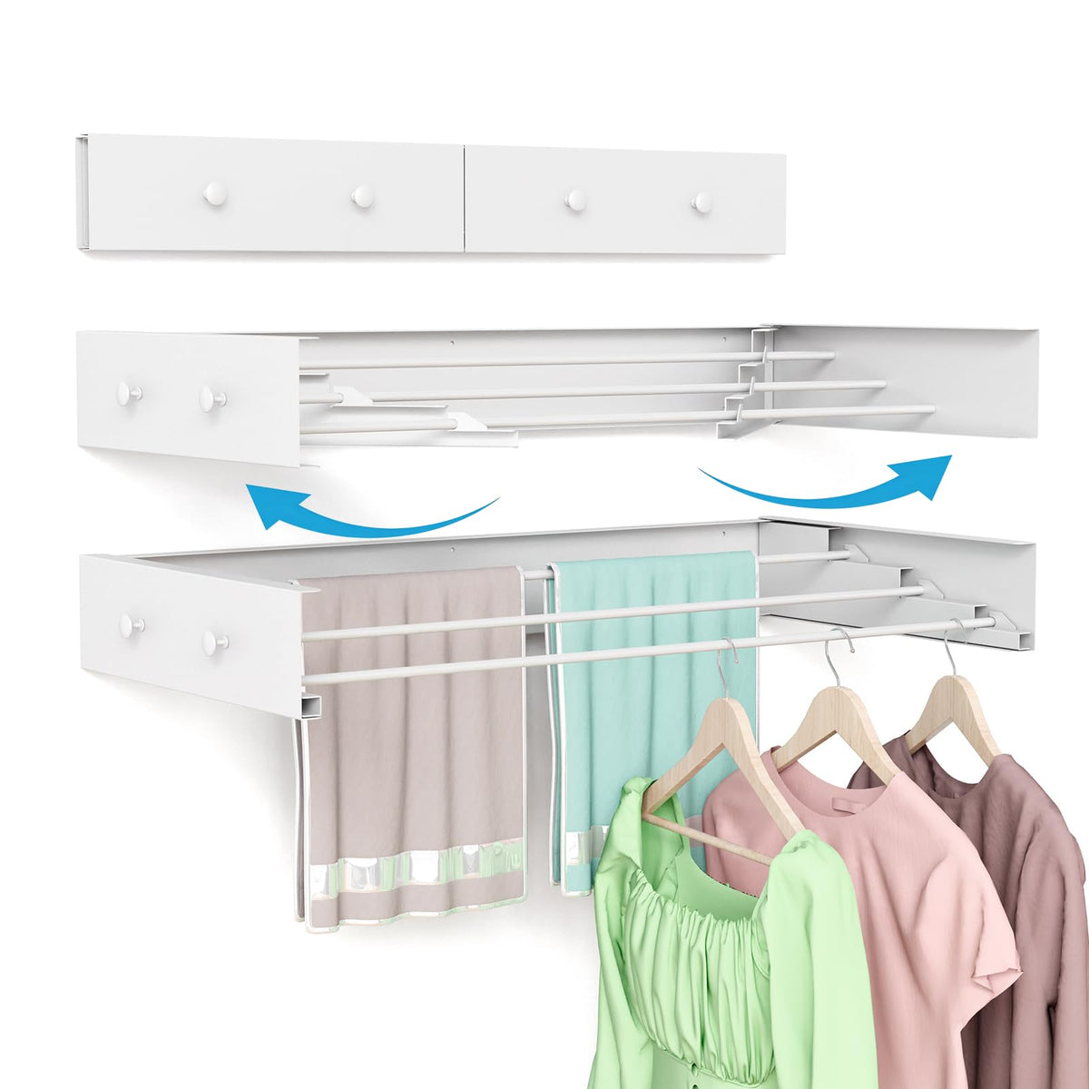 BAKON wall mounted drying rack folded against wall saves space for small homes