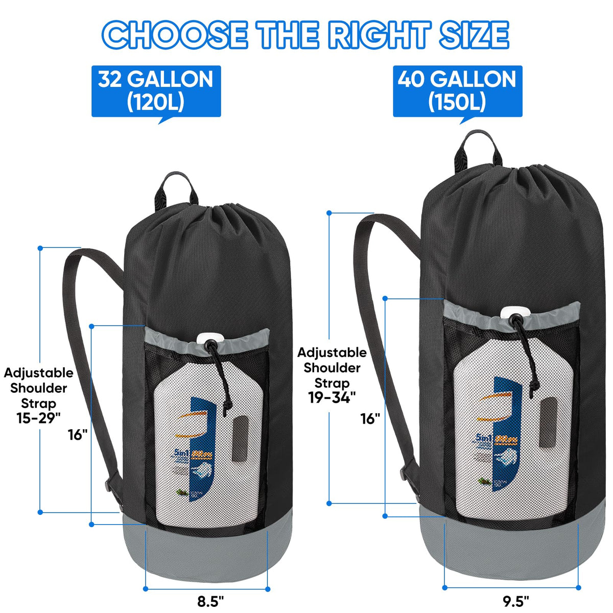 Adjustable shoulder straps on BALEINE 150L bag for comfortable carry.