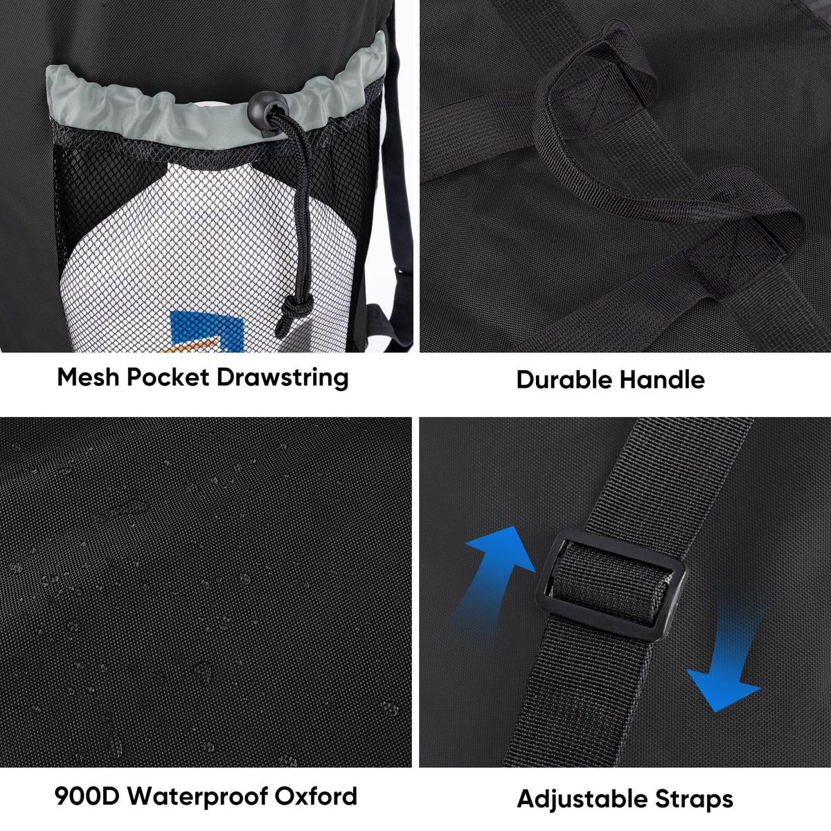 Drawstring closure keeps clothes contained in BALEINE 150L bag.