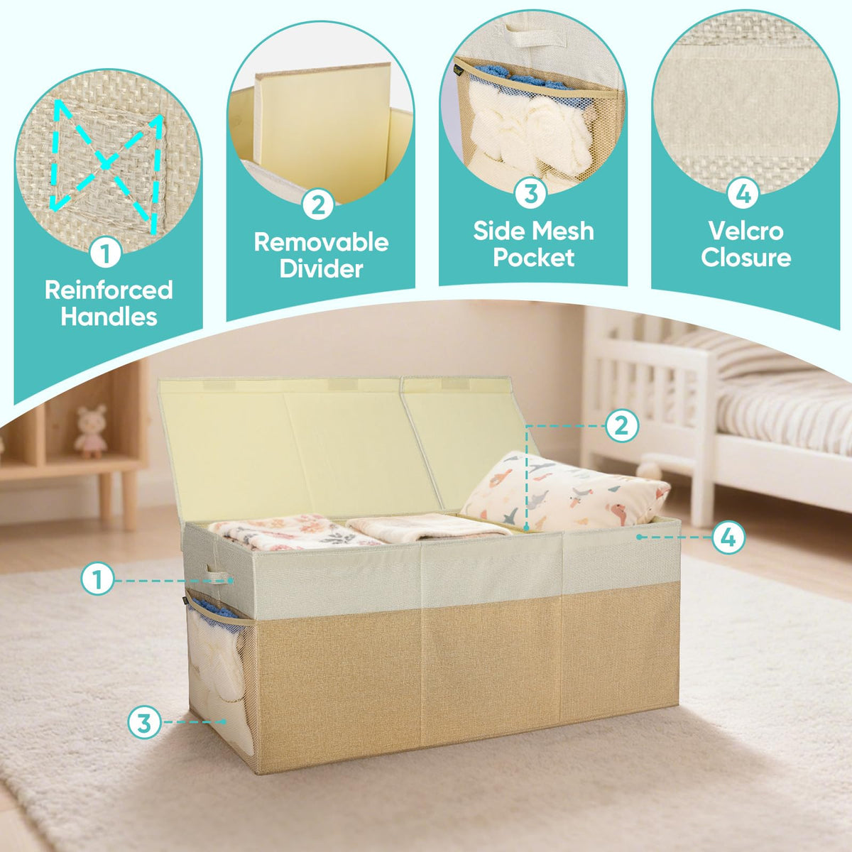 BALEINE collapsible storage bin in grey demonstrates space-saving design.