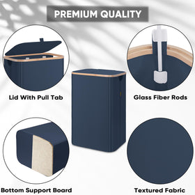 BALEINE bamboo-rim laundry hamper blue highlighting natural materials and durability.