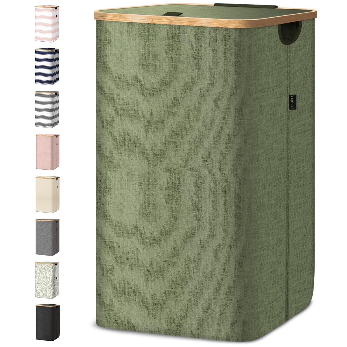 BALEINE laundry hamper with bamboo rim for durable, stylish storage.