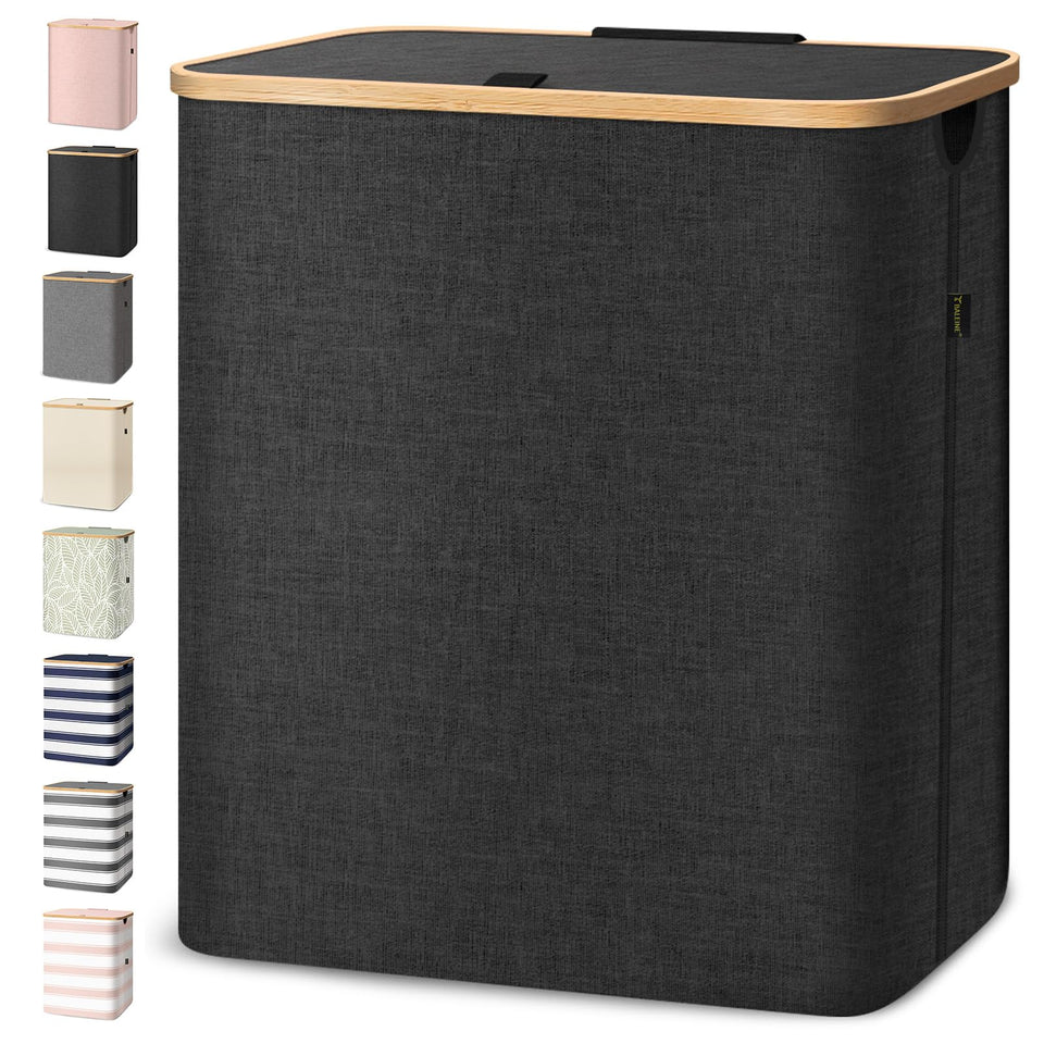 BALEINE laundry hamper with black finish and bamboo rim for stylish storage