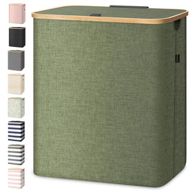 BALEINE Laundry Hamper with Lid shows bamboo rim for durable, stylish storage
