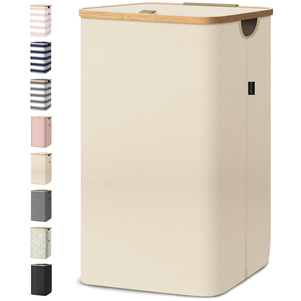 BALEINE laundry hamper with lid in beige for quiet, convenient laundry storage.