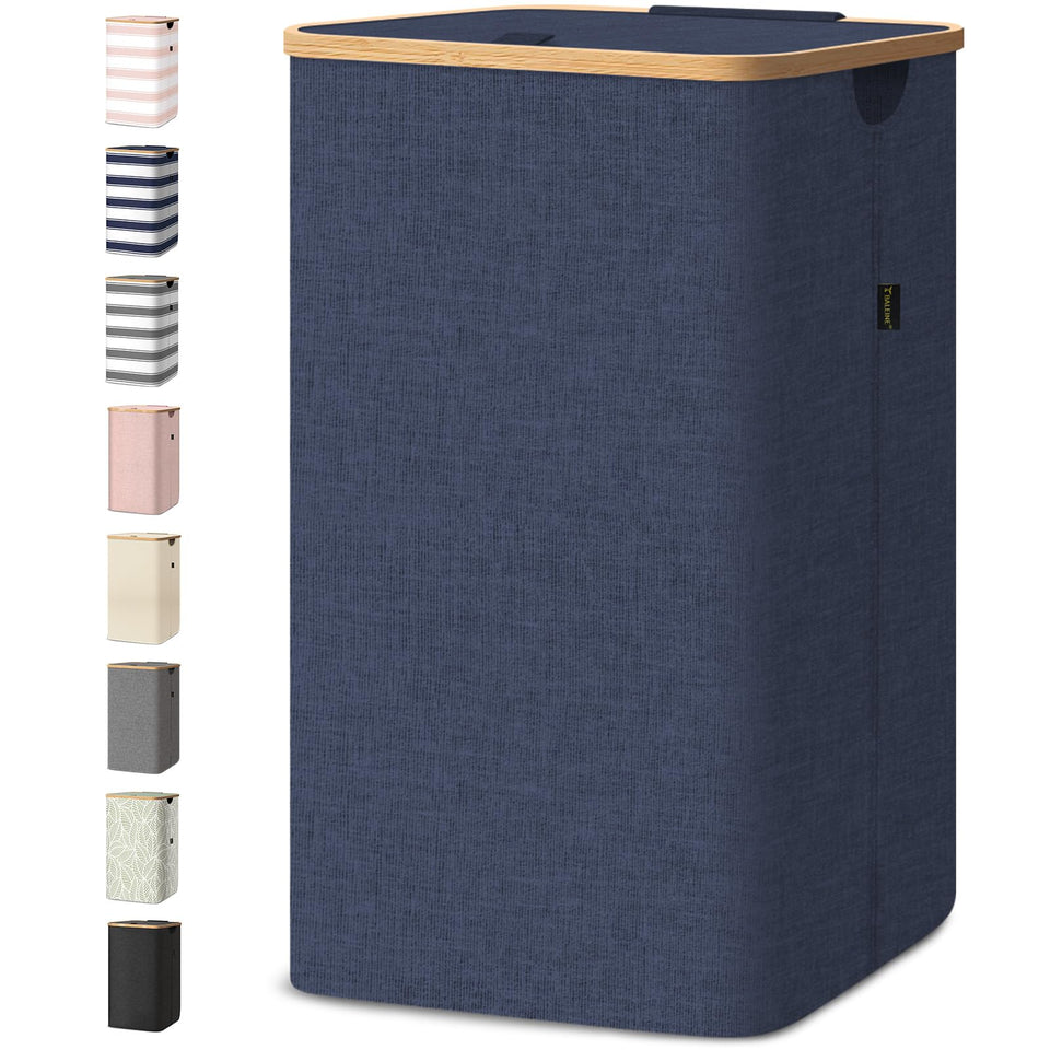 BALEINE laundry hamper with blue lid showing a roomy 26 gallon capacity for easy sorting.