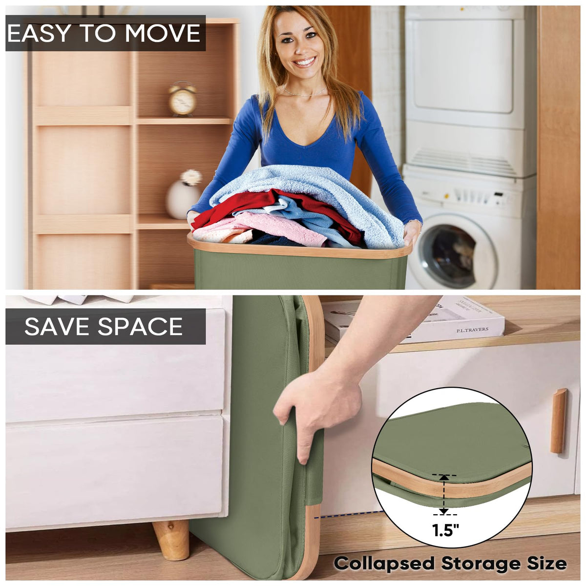 BALEINE tall laundry basket fits bedrooms, bathrooms, or dorm spaces with ease