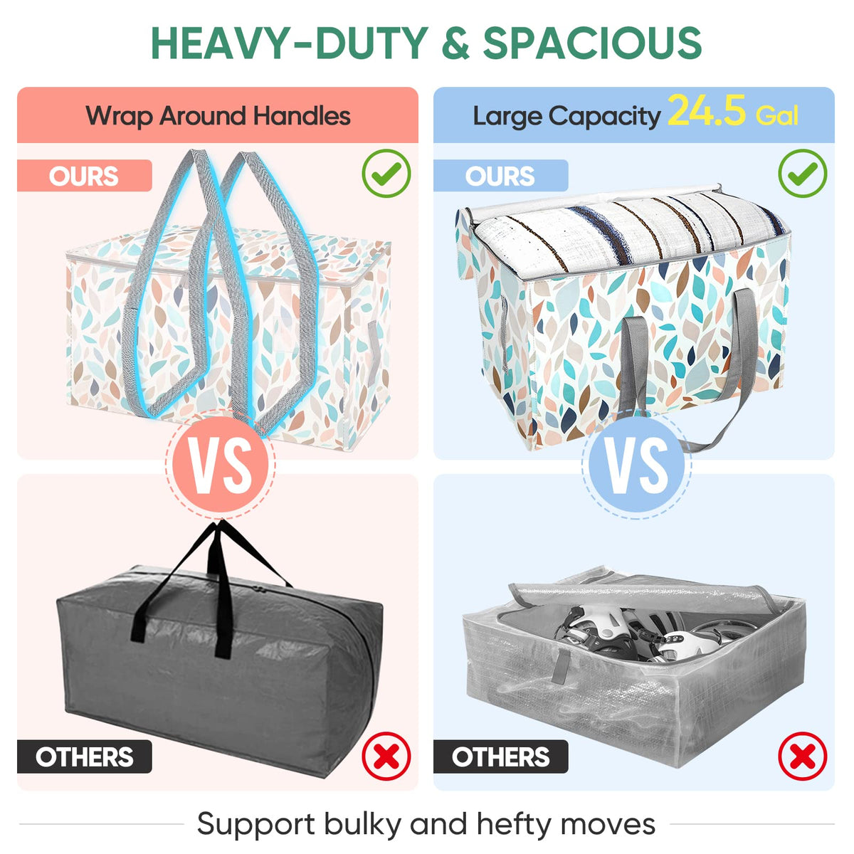 BALEINE water-resistant, durable bags fold flat for compact storage.