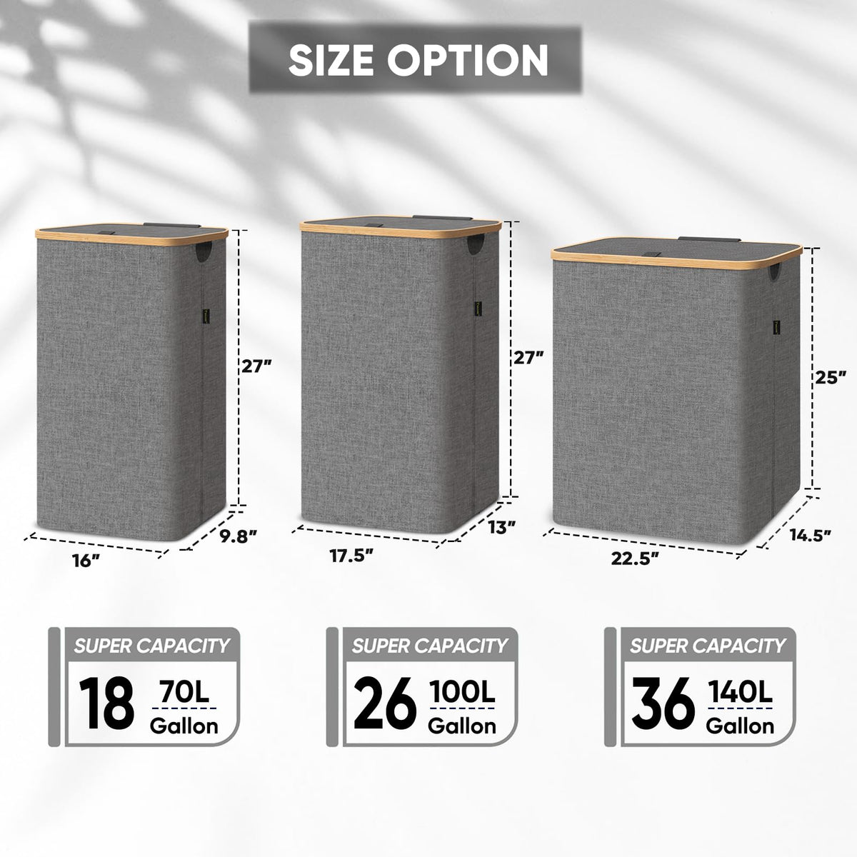 BALEINE laundry hamper with bamboo rim, close-up highlights durable, eco-friendly frame for everyday use
