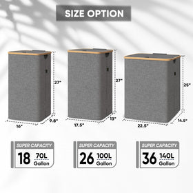 BALEINE laundry hamper with bamboo rim, close-up highlights durable, eco-friendly frame for everyday use
