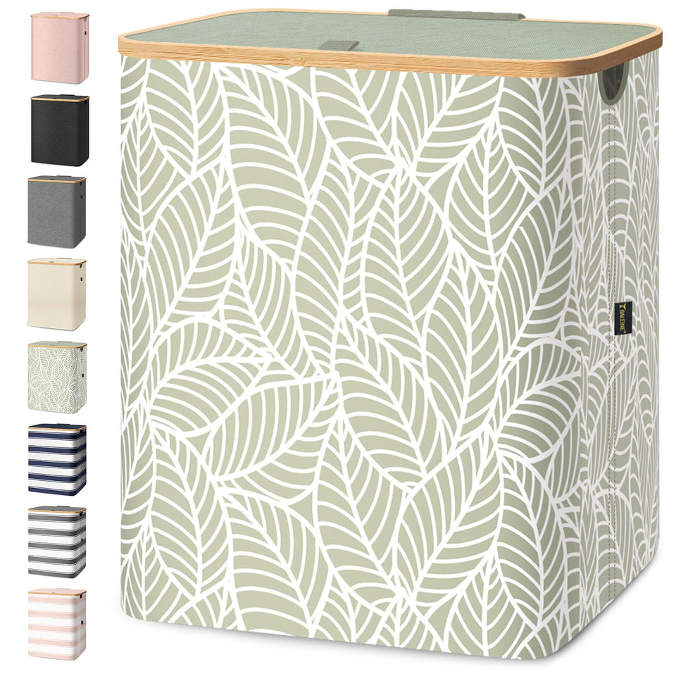 BALEINE laundry hamper with lid and antique foliage finish for organized bedroom storage