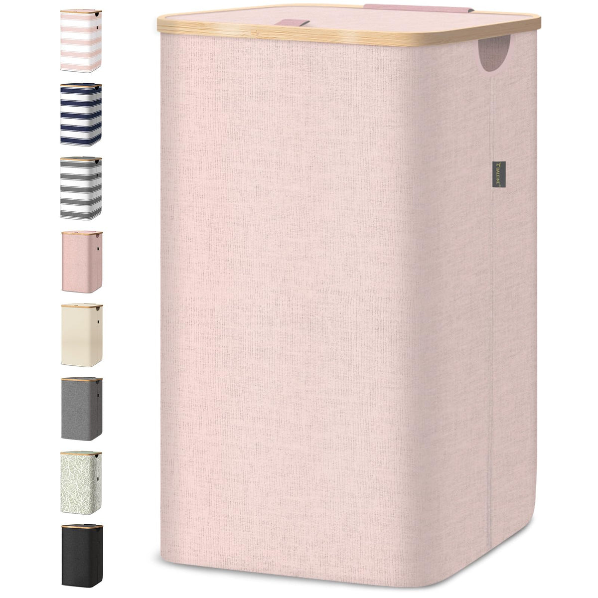 BALEINE laundry hamper with lid and bamboo rim for stylish, clutter-free laundry storage.