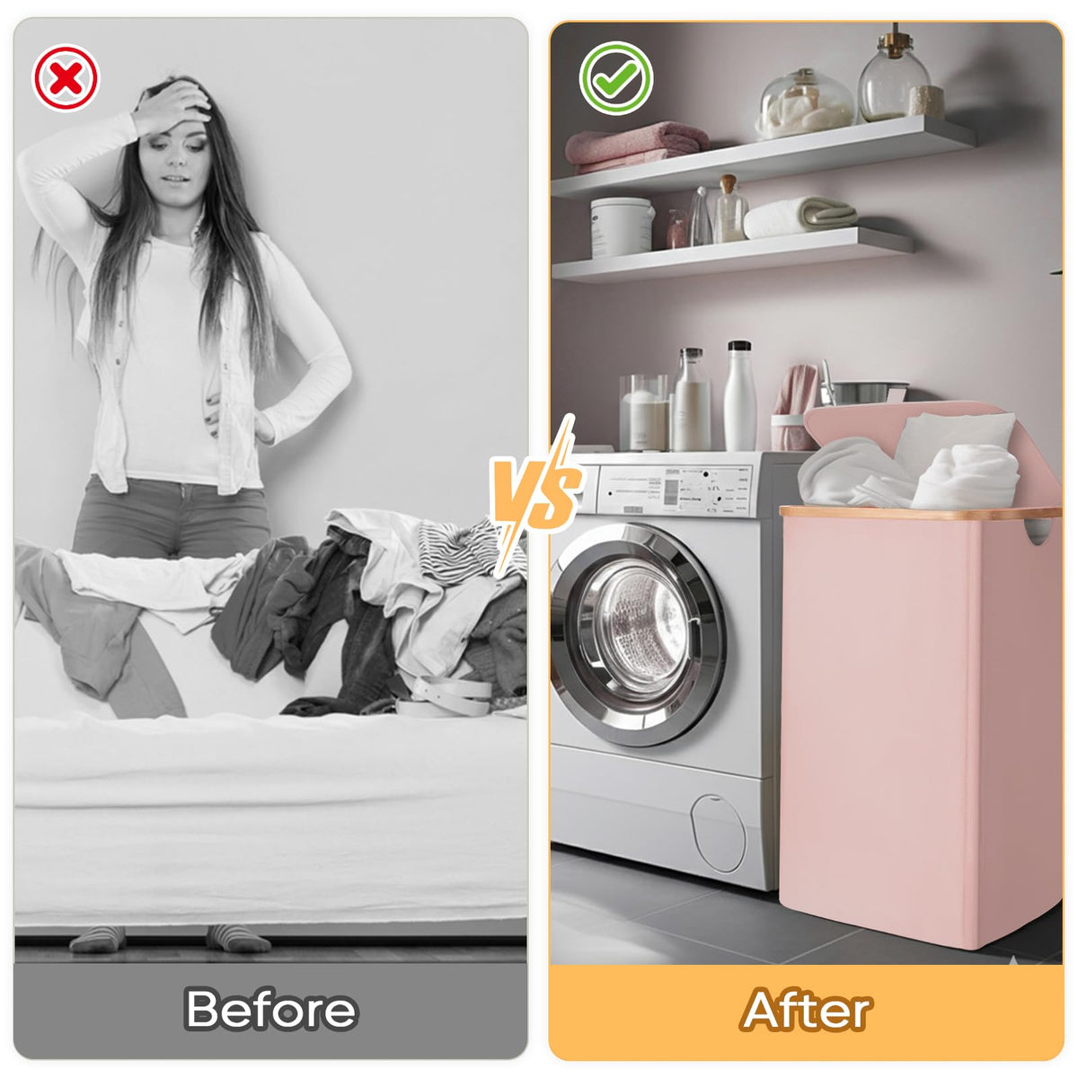 BALEINE pink lid opens easily for quick laundry access and loading.
