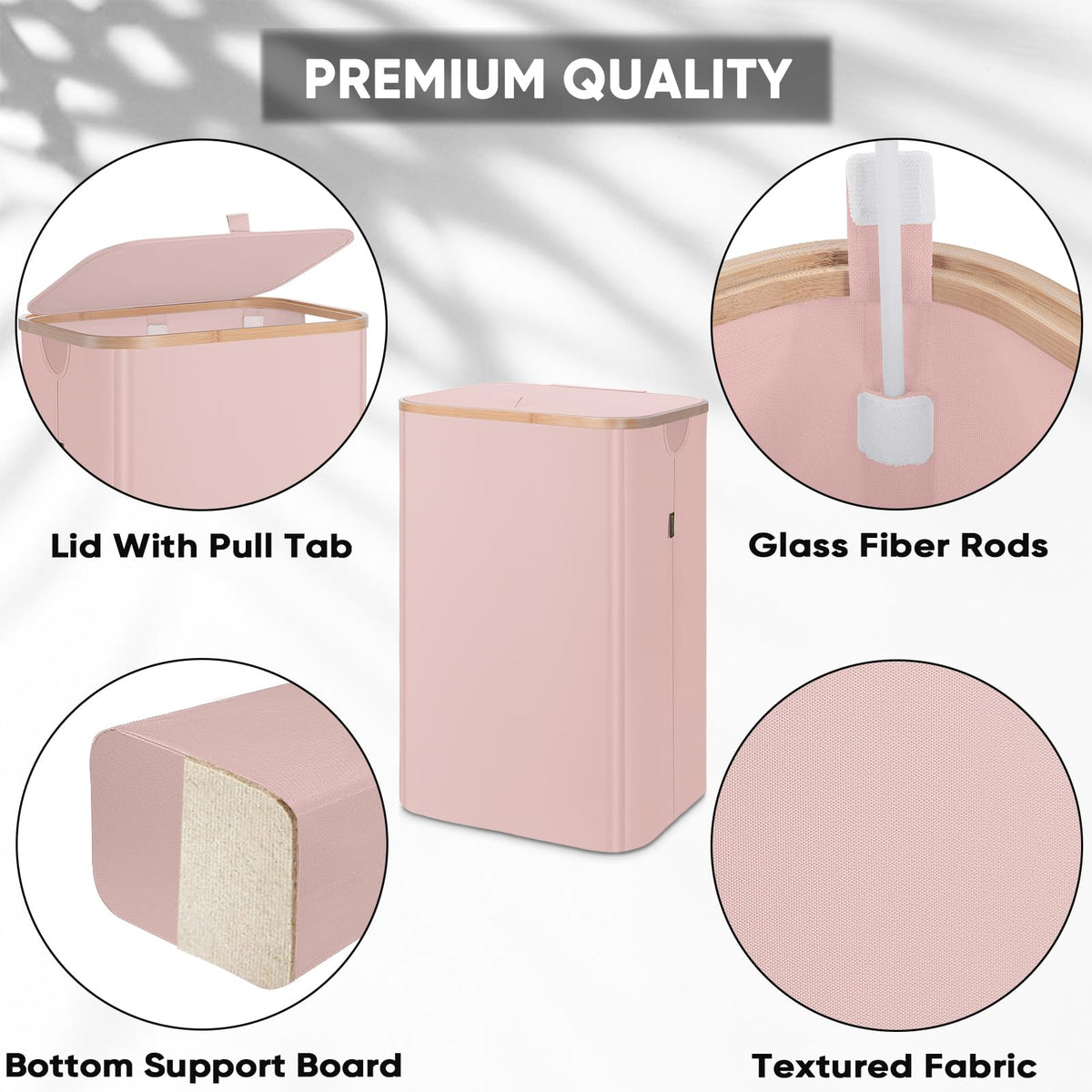 BALEINE tall laundry basket with bamboo pull handles for easy lifting and organization.
