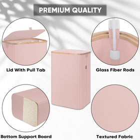 BALEINE tall laundry basket with bamboo pull handles for easy lifting and organization.