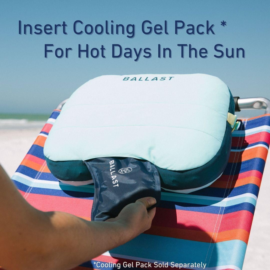 Ballast Beach Pillow contoured bottom cradles neck for comfortable support.