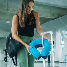 Ballast Pro Pillow deflated and packed, ultra-compact for easy packing.