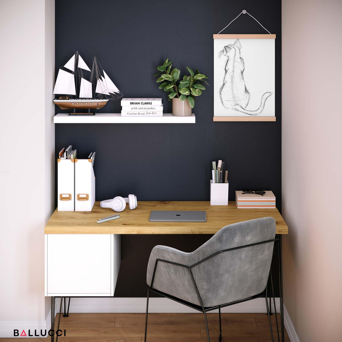 Ballucci 36-inch solid engineered wood shelf with a sleek white finish.
