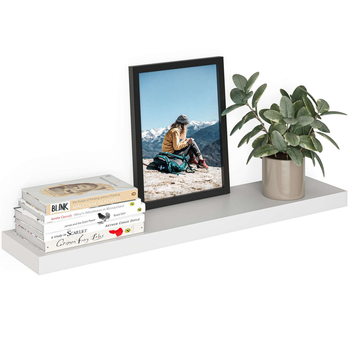 Ballucci 36-inch white floating shelf with invisible brackets for a clean wall display.