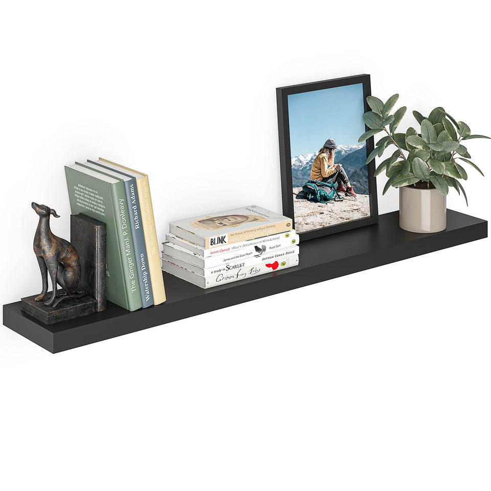 Ballucci 48in black floating shelf front view for organized wall storage.