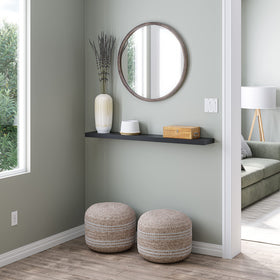 Ballucci 48in black floating shelf side view emphasizes slim profile.
