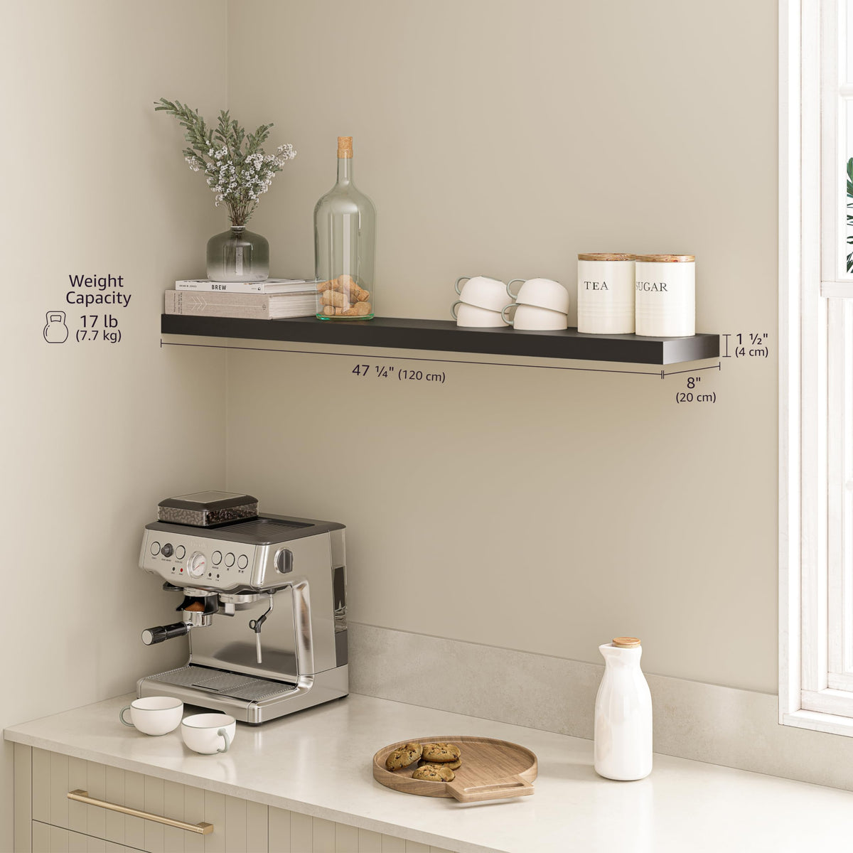 Ballucci hidden bracket system enables a clean, invisible-support look.