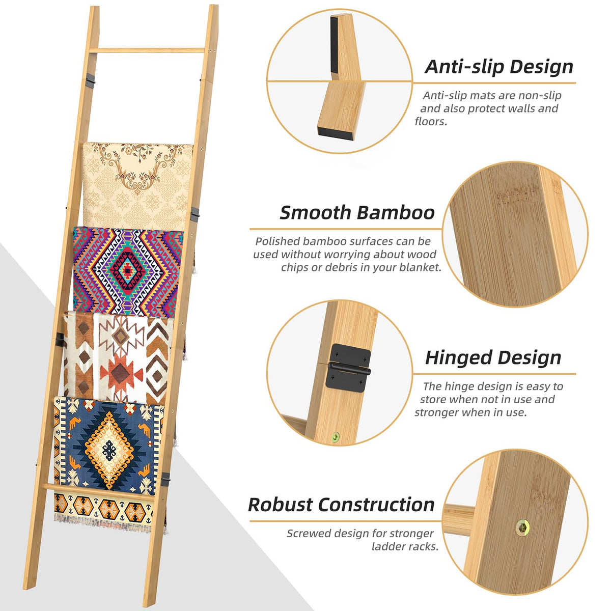 BAMBANG Blanket Ladder natural finish adds warm farmhouse charm to any room