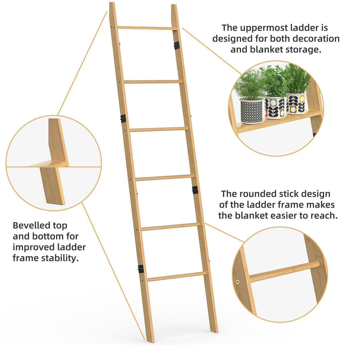 BAMBANG Blanket Ladder wooden rungs support heavy blankets with stable storage
