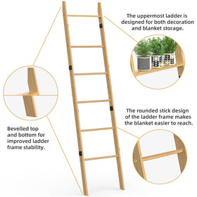 BAMBANG Blanket Ladder wooden rungs support heavy blankets with stable storage