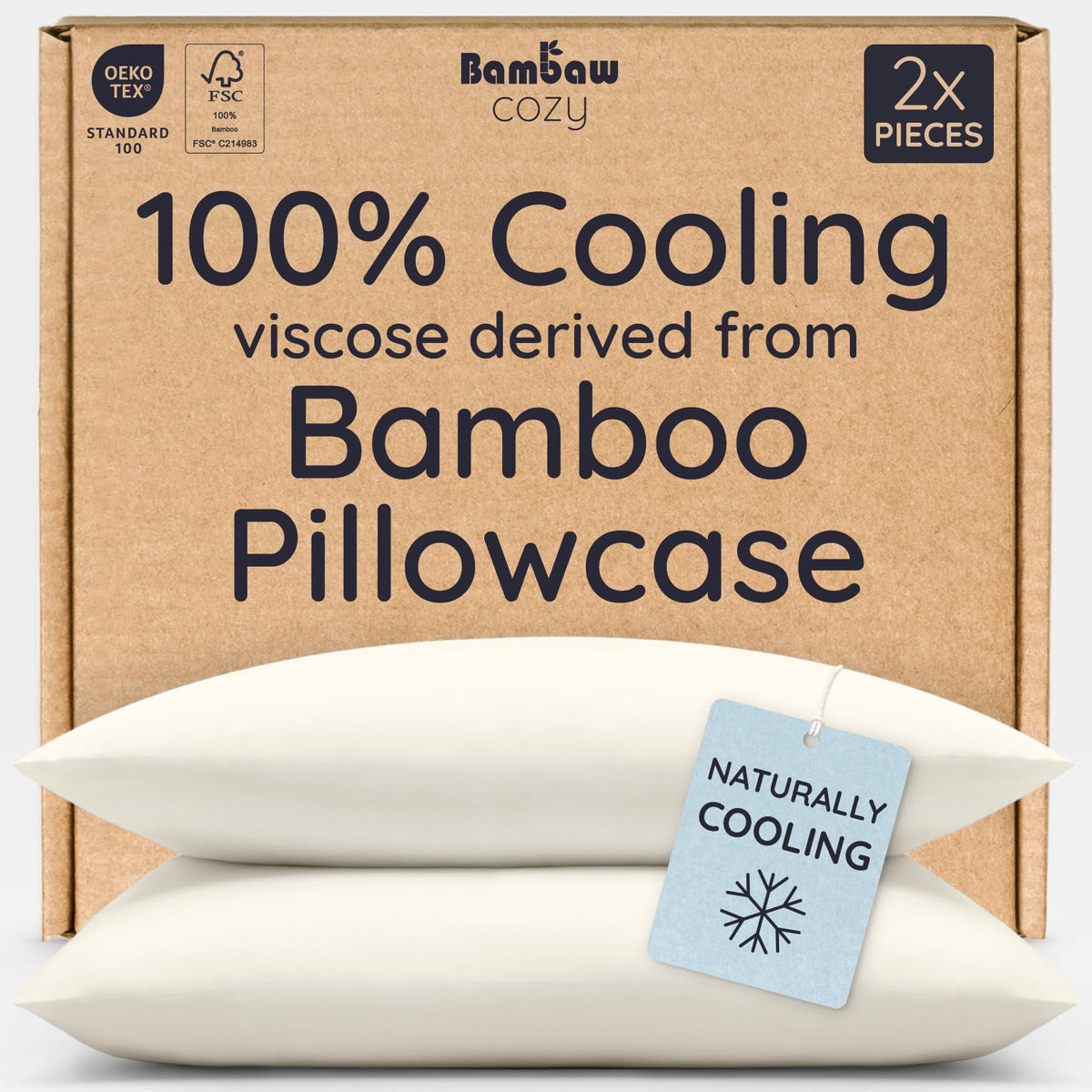 Bambaw bamboo pillowcase ivory cooling fabric close-up for hot sleepers