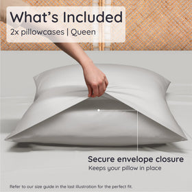 Bambaw bamboo pillowcase on bed showcases generous queen size and smooth texture.