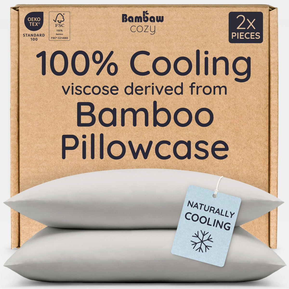 Bambaw bamboo pillowcase close-up in Moonlight Gray showing cooling fabric for hot sleepers