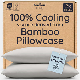 Bambaw bamboo pillowcase close-up in Moonlight Gray showing cooling fabric for hot sleepers