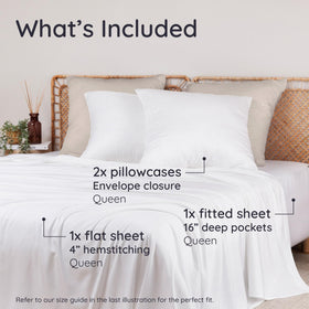 Bambaw queen flat sheet 90x102 with hotel-style drape.