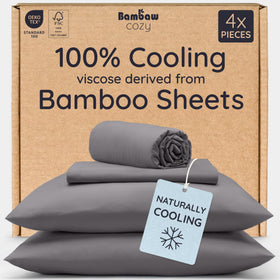 Bambaw bamboo viscose queen sheet set closeup shows silky soft fabric ideal for luxurious sleep.