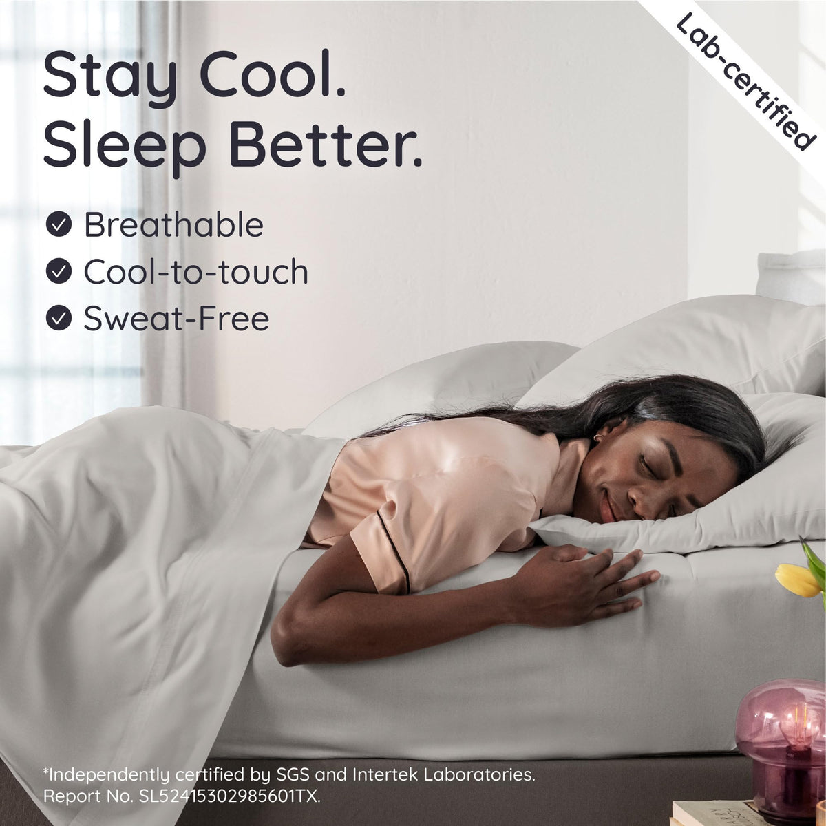 Cooling fabric close-up demonstrating thermoregulating weave for hot sleepers