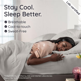 Cooling fabric close-up demonstrating thermoregulating weave for hot sleepers