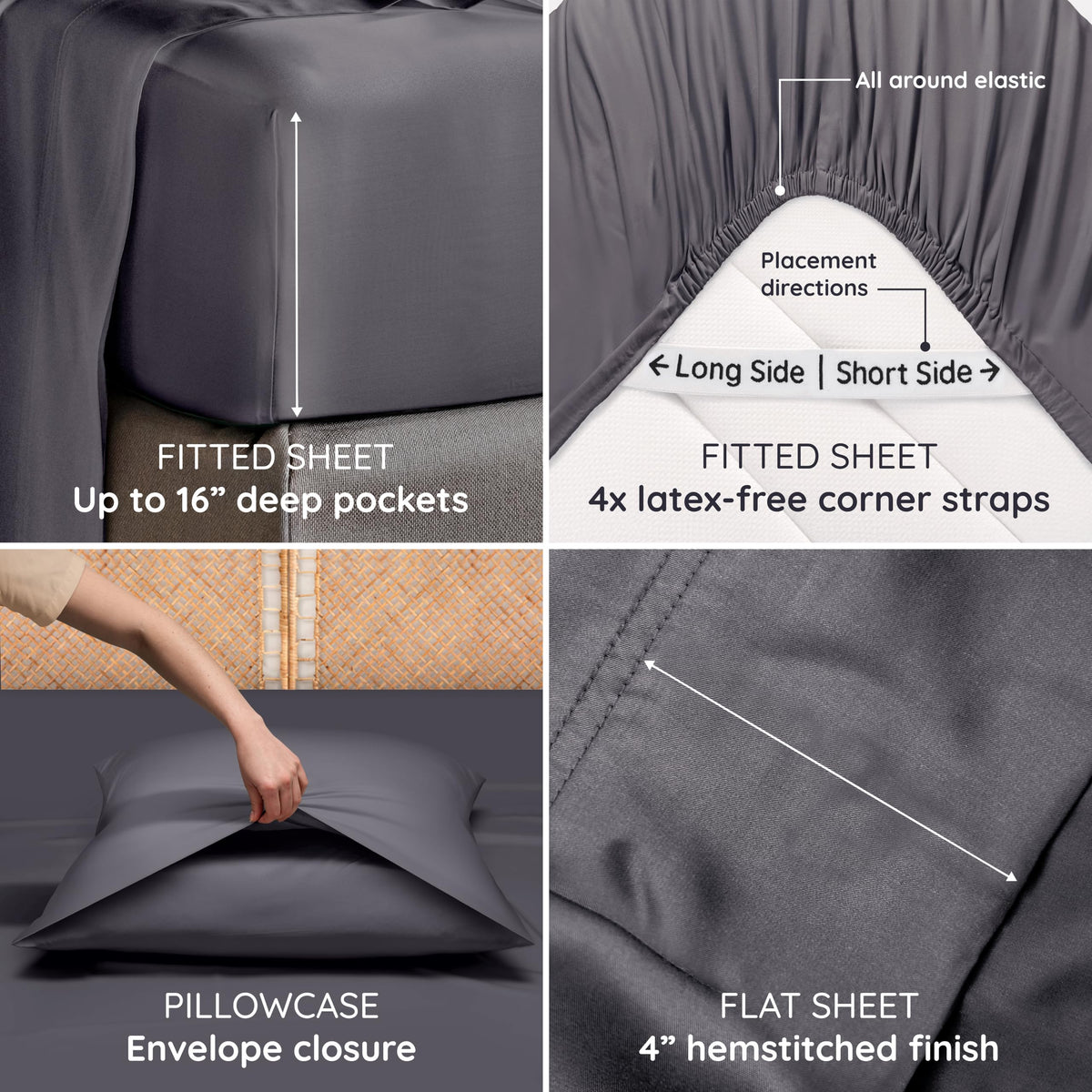 Bambaw fitted sheet with full elastic edge for secure 16in depth.