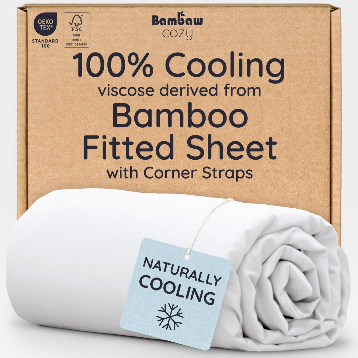 Bambaw King white fitted sheet texture close-up shows silky bamboo softness for restful sleep.
