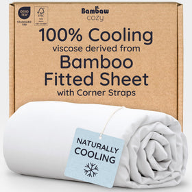 Bambaw King white fitted sheet texture close-up shows silky bamboo softness for restful sleep.