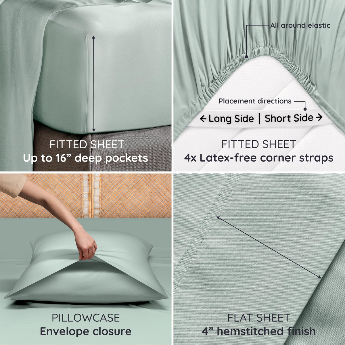 Bambaw pillowcases 8in envelope-closure provide secure pillow fit.