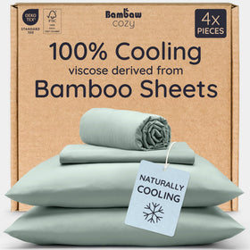 Bambaw Sea Glass sheets show silky-soft texture for cooling comfort.
